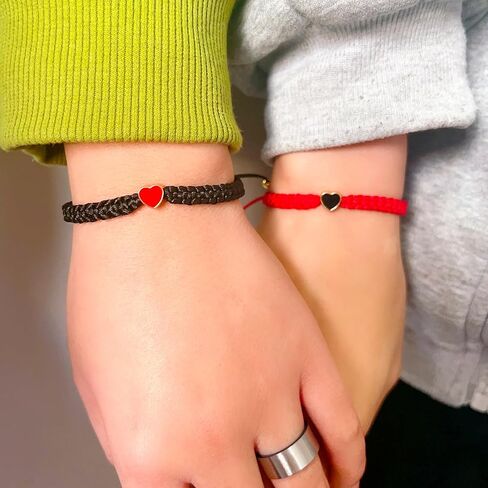 ZMANYIJEW مجموعة من 2 أساور ملونة متطابقة على شكل قلب، مجموعة أساور زوجين قابلة للتعديل، أساور طويلة المسافة للشركاء، أساور عيد الحب in Kuwait