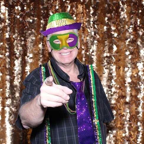 CAMDUCK 7 Pcs Mardi Gras Costume Accessories, Mardi Gras Sequin Suspenders, Necktie, Fedora Hat, Mask, Beads Necklaces, Mardi Gras Outfit Dress Up Clothing for Men in Kuwait