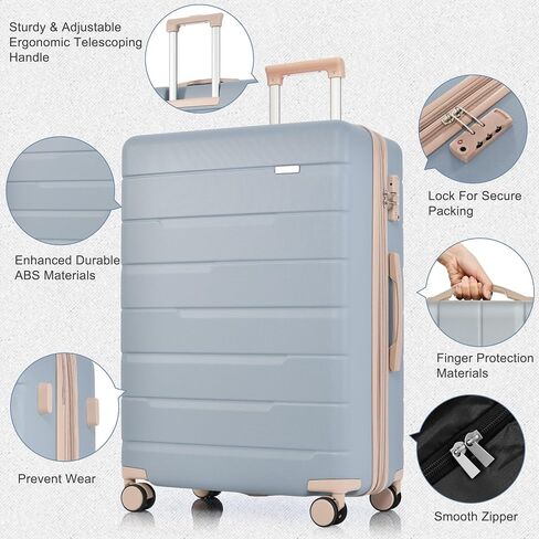 FridayParts Luggage Sets 3 Piece Suitcase Set 20/24/28,Carry on Luggage Airline Approved,Hard Case with Spinner Wheels, Light Blue in Saudi Arabia