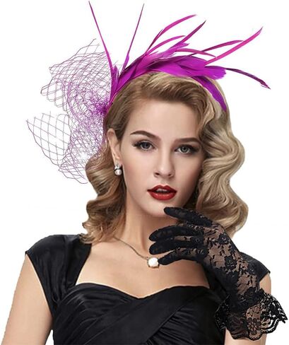 HIMESPORT Retro Veil Bride Wedding Fascinator Hat Feather Hairband Holder Elegant Hair Accessory Banquet in Kuwait