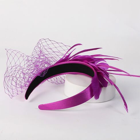 HIMESPORT Retro Veil Bride Wedding Fascinator Hat Feather Hairband Holder Elegant Hair Accessory Banquet in Kuwait