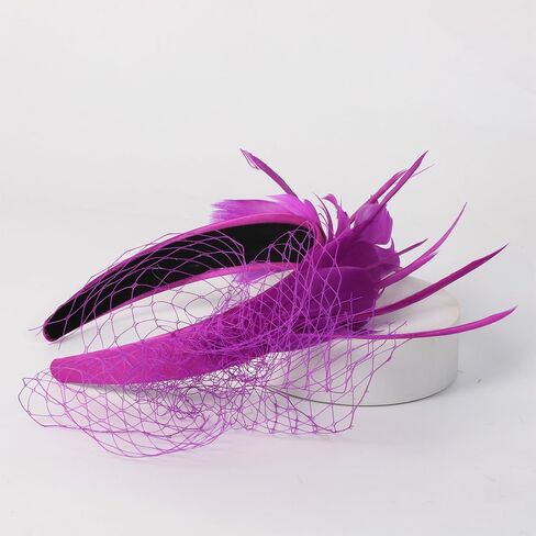 HIMESPORT Retro Veil Bride Wedding Fascinator Hat Feather Hairband Holder Elegant Hair Accessory Banquet in Kuwait
