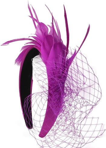 HIMESPORT Retro Veil Bride Wedding Fascinator Hat Feather Hairband Holder Elegant Hair Accessory Banquet in Kuwait