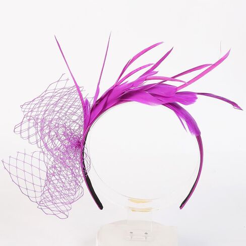 HIMESPORT Retro Veil Bride Wedding Fascinator Hat Feather Hairband Holder Elegant Hair Accessory Banquet in Kuwait