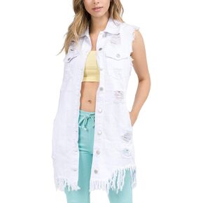 سترة نسائية طويلة من قماش الدنيم المتعثر من Love Moda in Kuwait