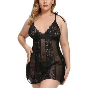 Women's Plus Size Lingerie Babydoll Black Sexy Lace Chemise Set Sexy Bodysuit Outfit in Kuwait