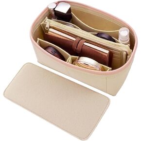 Purse Organizer & Base Shaper Compatible with Speedy 25 & Neverfull PM, Felt Bag Organizer Insert for Handbags with Metal Zipper (Medium, Beige)