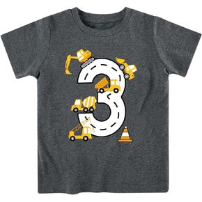 Lovekider 2-5 Years Birthday Boy Shirt Construction Party T-Shirts Excavator Cotton Short Sleeve Tee Dark Grey