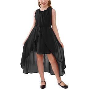 فستان حفلات طويل من GORLYA للفتيات بدون أكمام ورقبة مكشكشة وحاشية عالية وطبقة رسمية من الشيفون 4-14T in Kuwait