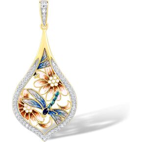 Santuzza 14K Gold Plating Dragonfly Cubic Zirconia Enamel Silver Pendant for Women