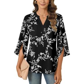 Anyally Women's Chiffon Blouses 3/4 Sleeve Summer Dressy Tunic Tops Casual Loose V Neck T-Shirts in Kuwait