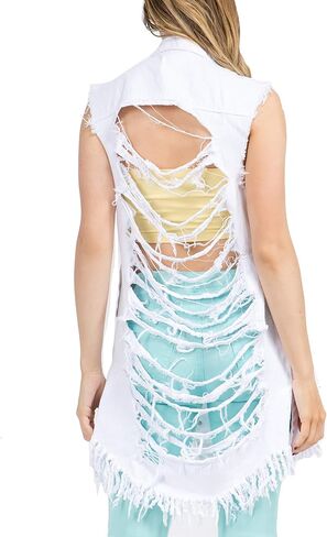 سترة نسائية طويلة من قماش الدنيم المتعثر من Love Moda in Kuwait