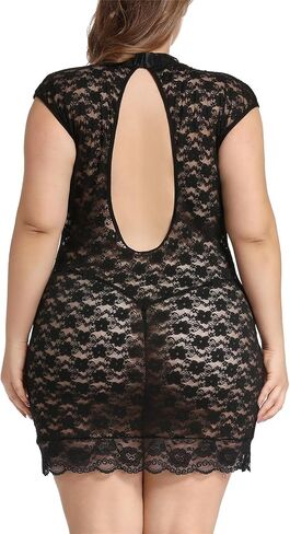 SUQQUE Plus Size Lingerie for Women Bust Keyhole Lace Babydoll Chemise Mesh Sleepwear in Saudi Arabia