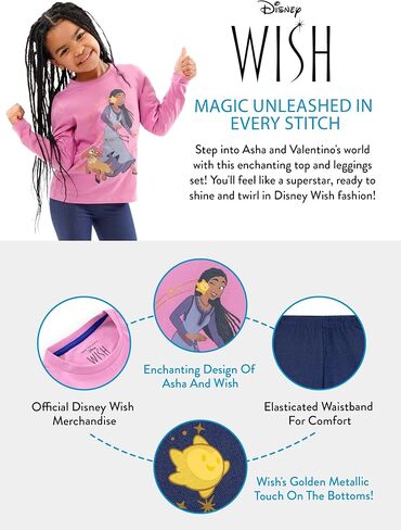 Disney Wish Girls Top And Leggings Set | Asha And Wish Coordinating Outfit | Girls' Clothing Sets in Saudi Arabia