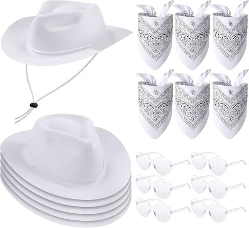 Newcotte 18 Pcs Cowboy Hat and Bandana Glasses Set for Men Women in Kuwait
