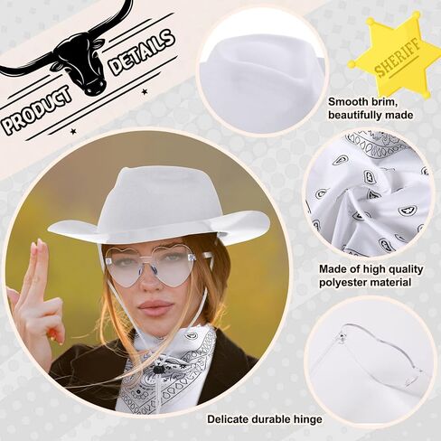 Newcotte 18 Pcs Cowboy Hat and Bandana Glasses Set for Men Women in Kuwait