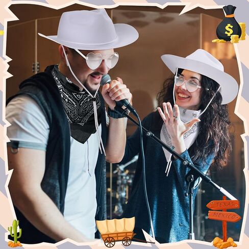 Newcotte 18 Pcs Cowboy Hat and Bandana Glasses Set for Men Women in Kuwait