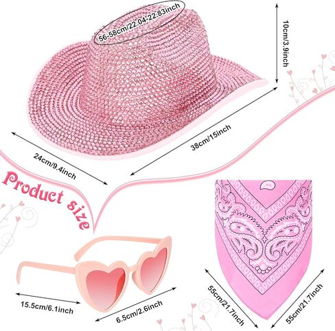 حجر الراين بالكامل قبعة رعاة البقر للنساء الوردي بريق قبعة راعية البقر ديسكو سباركلي قبعة رعاة البقر الغربية للعروس العازبة تأثيري حفل زفاف عيد الميلاد-صندوق التعبئة والتغليف in Kuwait