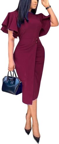 فستان Yanfoam نسائي أنيق بأكمام مكشكشة Bodycon Peplum للعمل الرسمي للعمل in Kuwait