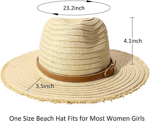Womens Straw Hats Beach Hats Wide Brim Summer Sun Hats Fray-Edge Leather Band Panama Hats Packable Fedora Hats UPF 50+ in Saudi Arabia