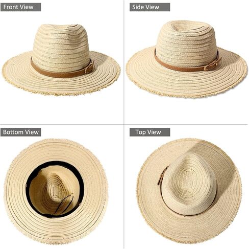 Womens Straw Hats Beach Hats Wide Brim Summer Sun Hats Fray-Edge Leather Band Panama Hats Packable Fedora Hats UPF 50+ in Saudi Arabia