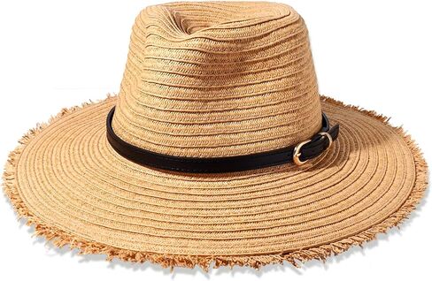 Womens Straw Hats Beach Hats Wide Brim Summer Sun Hats Fray-Edge Leather Band Panama Hats Packable Fedora Hats UPF 50+ in Saudi Arabia