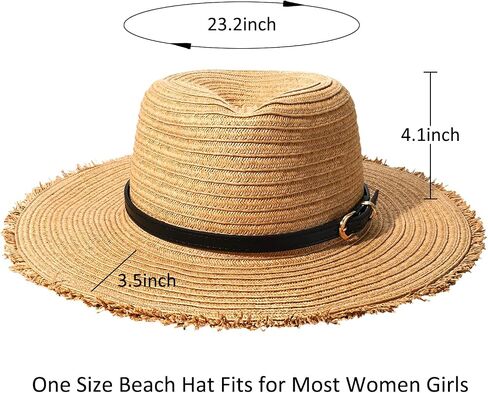 Womens Straw Hats Beach Hats Wide Brim Summer Sun Hats Fray-Edge Leather Band Panama Hats Packable Fedora Hats UPF 50+ in Saudi Arabia