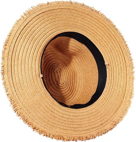 Womens Straw Hats Beach Hats Wide Brim Summer Sun Hats Fray-Edge Leather Band Panama Hats Packable Fedora Hats UPF 50+ in Saudi Arabia