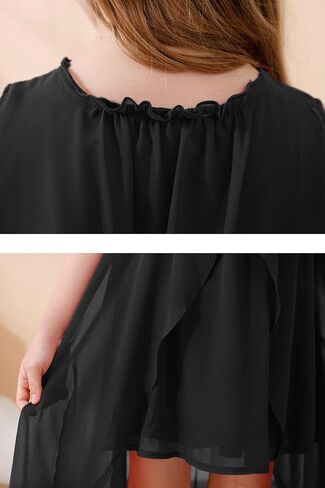 فستان حفلات طويل من GORLYA للفتيات بدون أكمام ورقبة مكشكشة وحاشية عالية وطبقة رسمية من الشيفون 4-14T in Kuwait