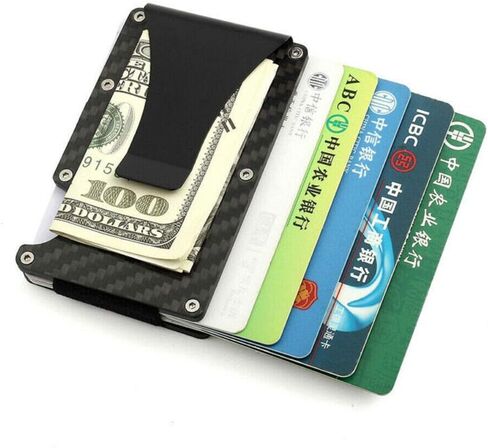 Metal Card Holder Money Clip, Golden^Li RFID Blocking Slim Carbon Fiber Wallet Minimalist Credit ID Card Holder for Men in Saudi Arabia