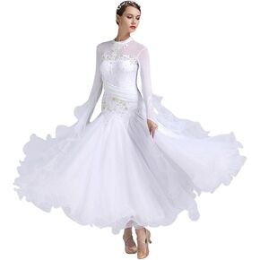 ELLYDOOR Women's Ballroom Dance Dress Floral Rhinestone Professional Modern Waltz Competition Dress Prom Party Dance Dress in Kuwait