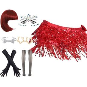 فستان رقص لاتيني بشراشيب من Paillette لأزياء السامبا للنساء فساتين قاعة الرقص مع مجموعة إكسسوارات أقراط شعر مستعار in Kuwait