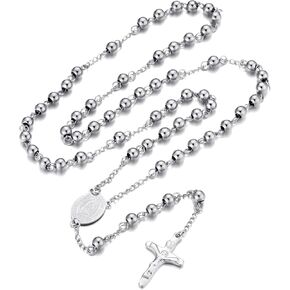 GAOYEE Stainless Steel Prayer Rosary Beads Cross Y Necklace Crucifix Catholic Virgin Mary Rosary Necklace Saint Benedict Medal Necklace in Saudi Arabia