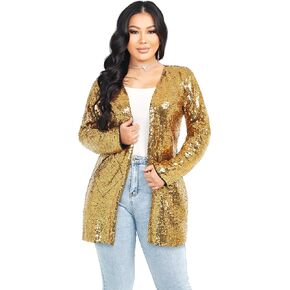 Women's Sequin Jacket Long Sleeve Open Front Blazer Glitter Sparkly Coat Party Casual Cardigan