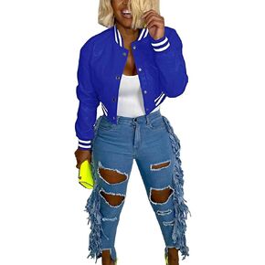 Doweha Women Faux Leather Jacket Light Moto Bomber Jackets Cropped Letterman Baseball Jacket Fall Coat with Pockets in Kuwait