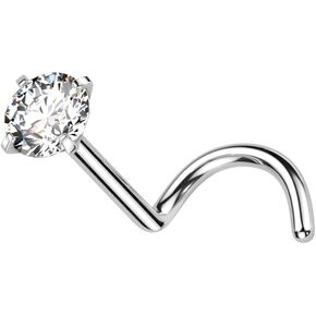 Pierced Owl 20GA F136 Implant Grade Titanium Prong Set CZ Crystal Nose Screw