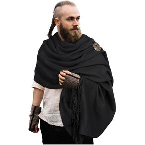 L'VOW Medieval Fringed Shawl Wrap Half Shoulder Cape with Viking Turtle Brooch Tassel Ethnic Shawl Extended Scarf in Saudi Arabia