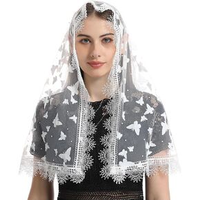 Mantveil حجاب الكنيسة الكاثوليكية مانتيلا: حجاب كلاسيكي متوسط ​​الطول على شكل حرف D متدفق من الدانتيل للنساء غطاء رأس جماعي in Kuwait