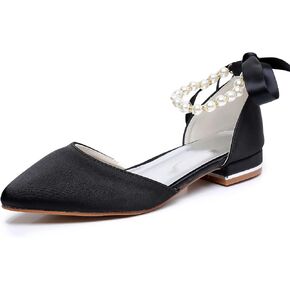 Women's Pearl Satin Wedding Shoes Pointed Toe Comfortable Bridal Flats Formal Prom Party Dress Pumps Ankle Strap Sandals in Kuwait