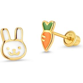 اقراط مطلية بالذهب عيار 14 قيراط على شكل جزر رابيت للبنات الصغيرات مع دعامة من الفضة الاسترلينية in Kuwait