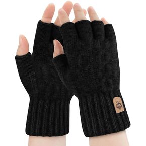 Fingerless Gloves Winter Warm Knitted Stretchy Half Finger Gloves Running Driving Cycling Working for Men and Women