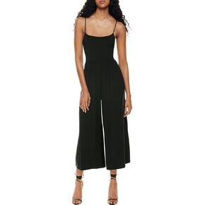 Azhong Women's Casual Loose Spaghetti Strap Scoop Neck One Piece Jumpsuit Backless High Waist Wide Leg Rompers
