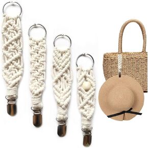 4 Pieces Women Hat Clips for Travel, Knitting Hat Clip for Handbag, Cap Anti-Lost Strap, Outdoor Travel Accessory Chains Hat Companion White in Kuwait