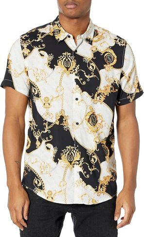 GUESS Men's Short Sleeve Eco Rayon Gold Chains Shirt in Saudi Arabia