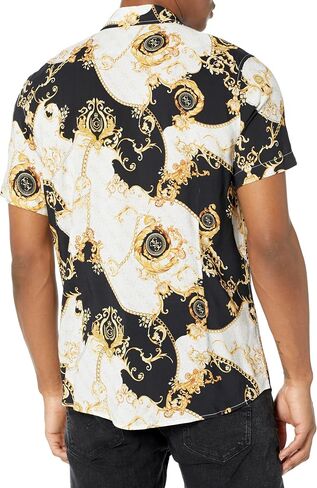 GUESS Men's Short Sleeve Eco Rayon Gold Chains Shirt in Saudi Arabia