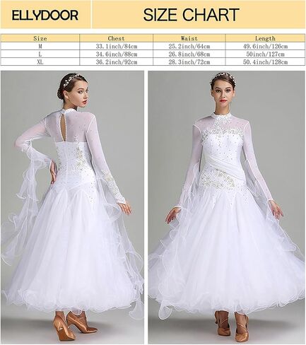 ELLYDOOR Women's Ballroom Dance Dress Floral Rhinestone Professional Modern Waltz Competition Dress Prom Party Dance Dress in Kuwait