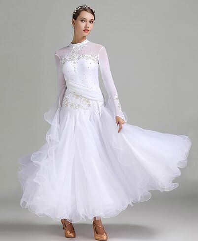 ELLYDOOR Women's Ballroom Dance Dress Floral Rhinestone Professional Modern Waltz Competition Dress Prom Party Dance Dress in Kuwait