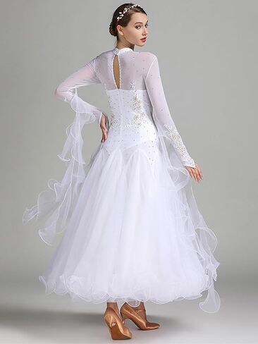 ELLYDOOR Women's Ballroom Dance Dress Floral Rhinestone Professional Modern Waltz Competition Dress Prom Party Dance Dress in Kuwait