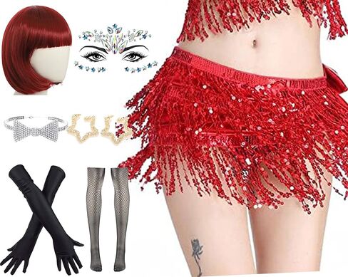 فستان رقص لاتيني بشراشيب من Paillette لأزياء السامبا للنساء فساتين قاعة الرقص مع مجموعة إكسسوارات أقراط شعر مستعار in Kuwait