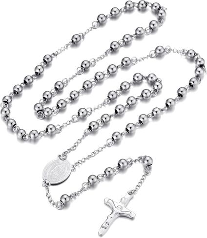 GAOYEE Stainless Steel Prayer Rosary Beads Cross Y Necklace Crucifix Catholic Virgin Mary Rosary Necklace Saint Benedict Medal Necklace in Saudi Arabia